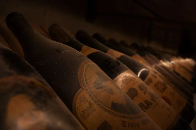 Botellas acostadas en la cava