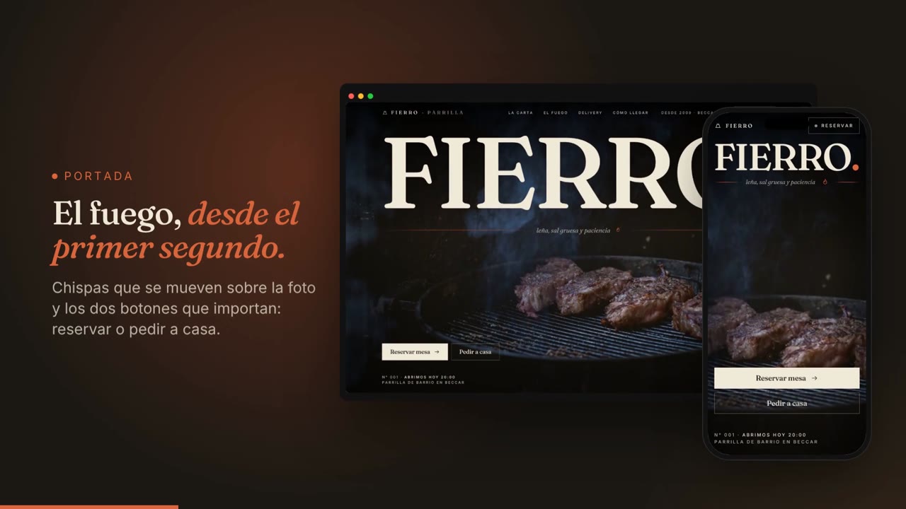 Página web de Fierro Parrilla, parrilla a la leña