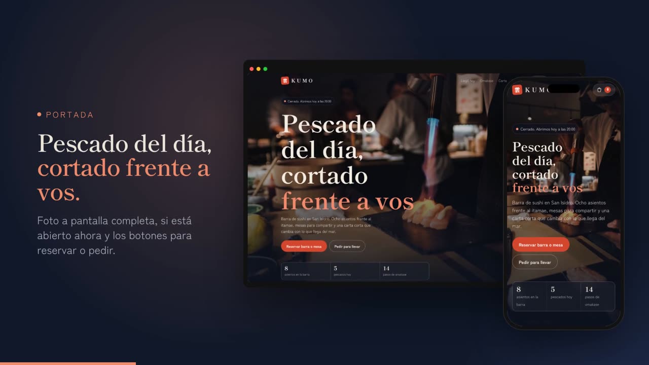 Página web de Kumo, sushi bar con pedido online