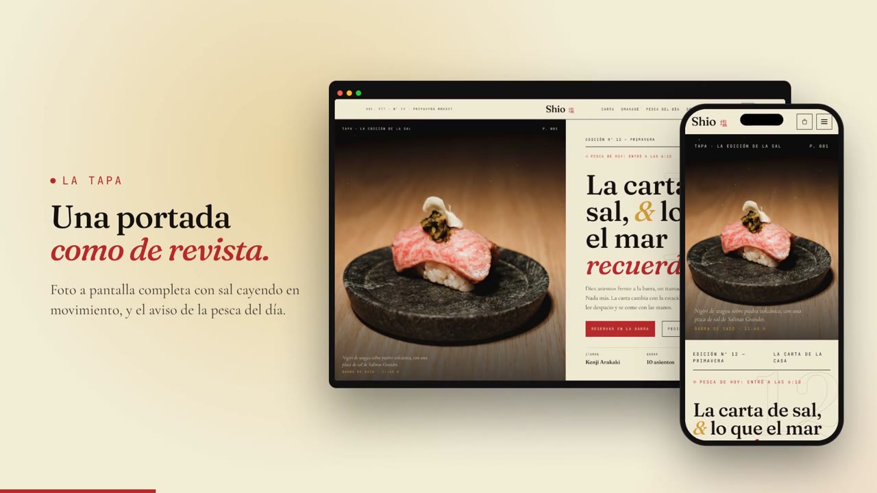 Página web de Shio, sushi de barra con omakase